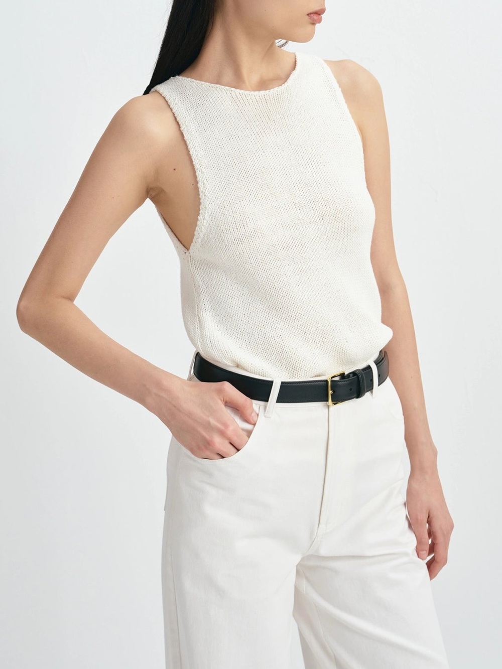 NWT Rue Sophie Tricot Boatneck Sweater Tank Knit Top Minimalist Quiet Luxury